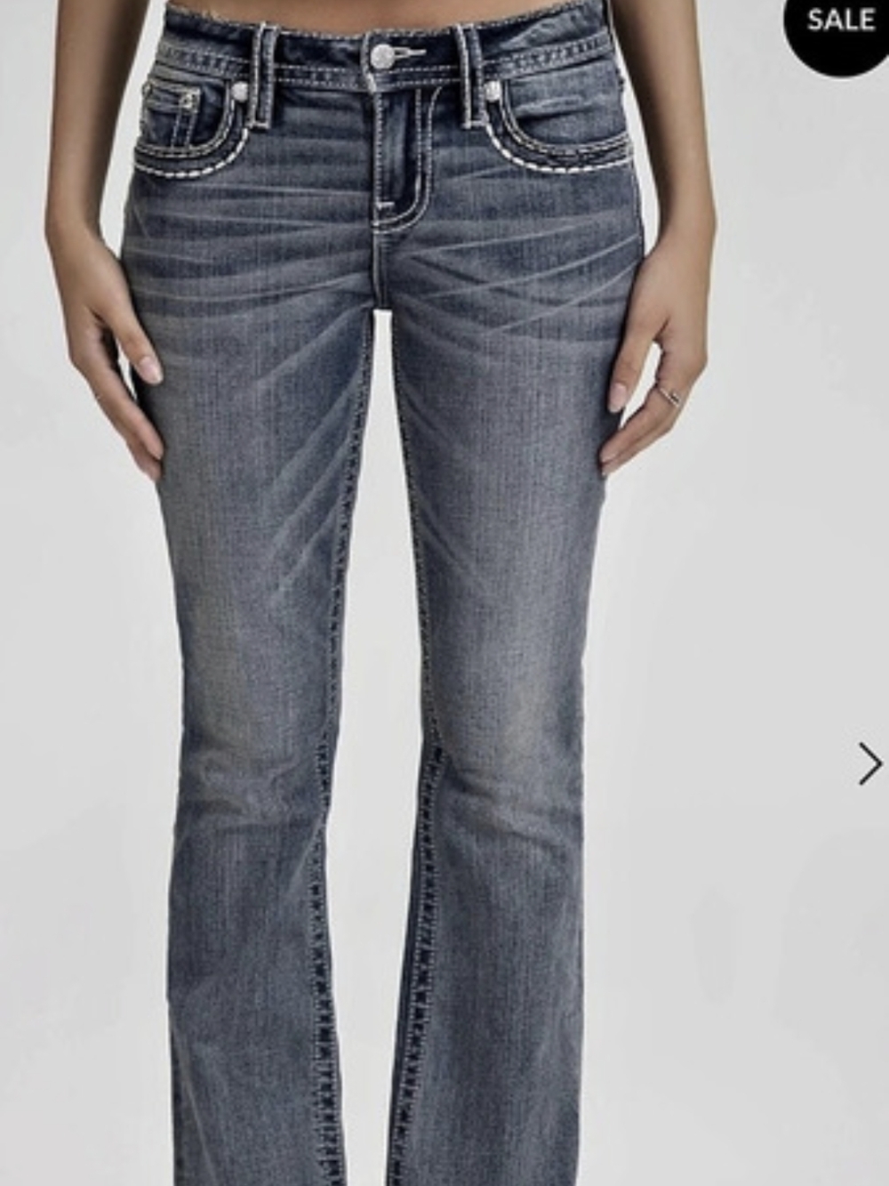 Miss Me Wing Stitched Flap Pocket Bootcut Jeans Waist 28 Blue